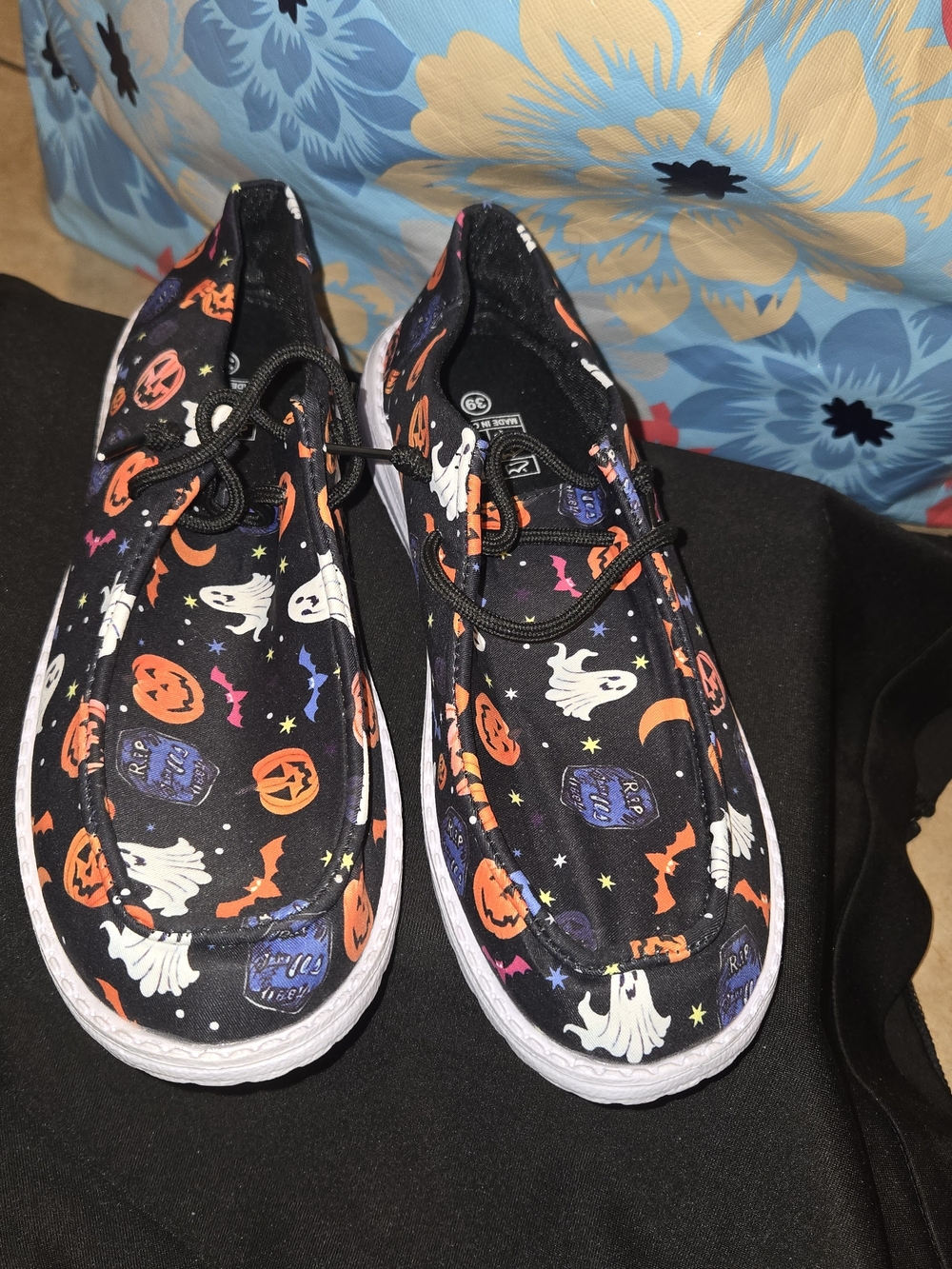Halloween Print Canvas Slip-On Sneakers - Black